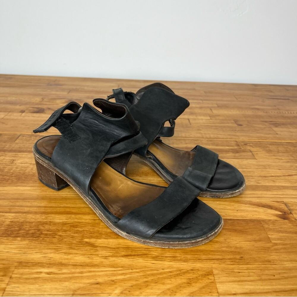 Coclico Tyrion Black Leather Ankle Strap Open Toe Heels Size 36.5